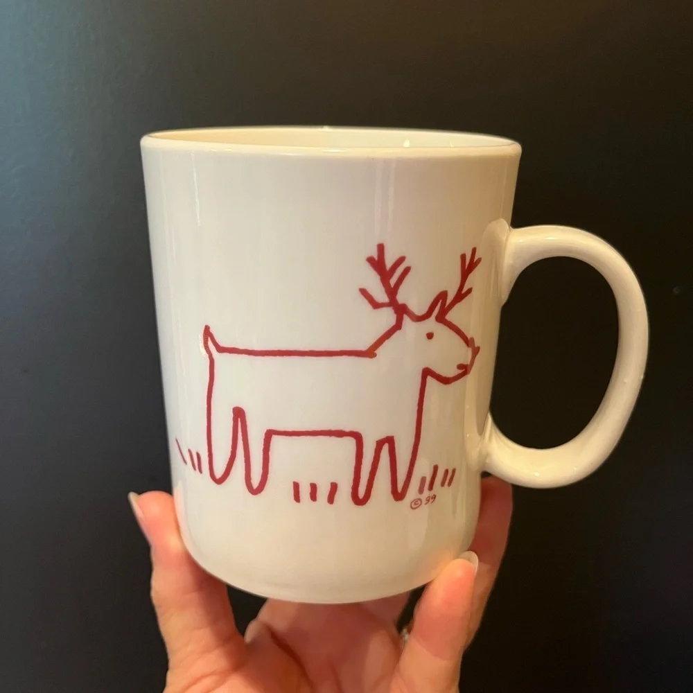 Crate&Barrel Christmas Tree and Reindeer Holiday Mug Set by Trish Richman 16 oz.